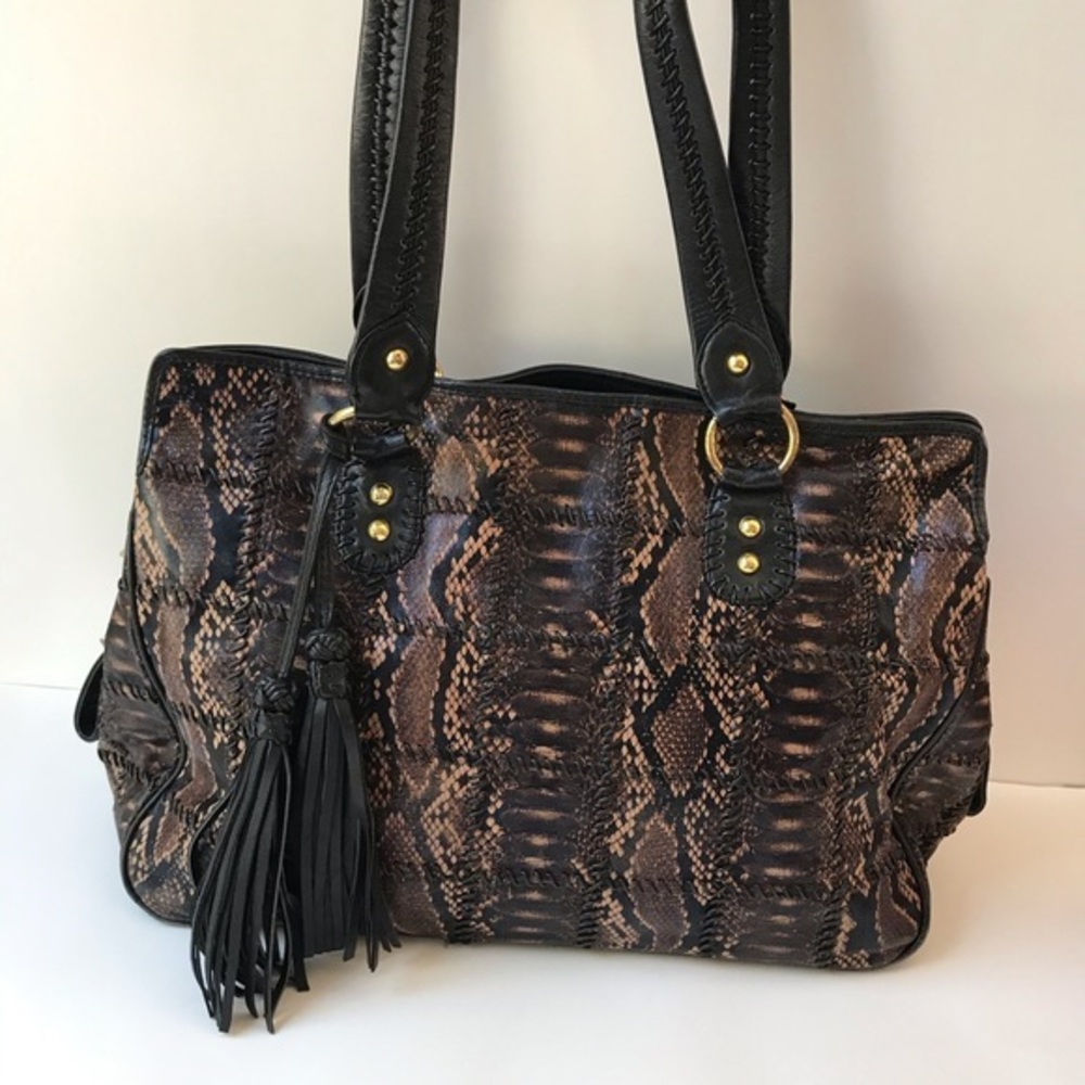 CLEVER CARRIAGE ~ Elegant Snake Print Tote Bag